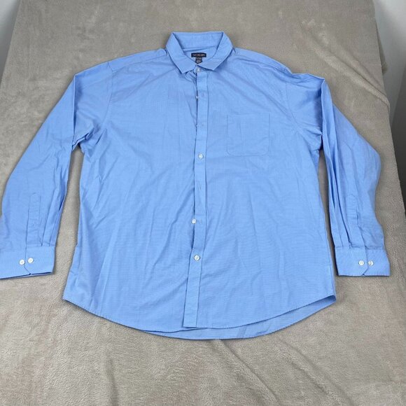 Van Heusen Mens Button-Up Shirts XL Blue Solid & Blue Check Pattern Classic Fit - Picture 2 of 16